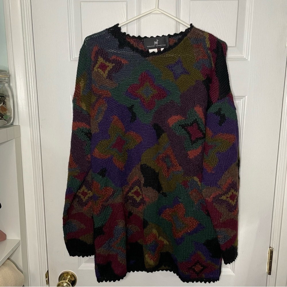 Peruvian Connection 100% Alpaca Vintage Art To Wear Crewneck Sweater Large
